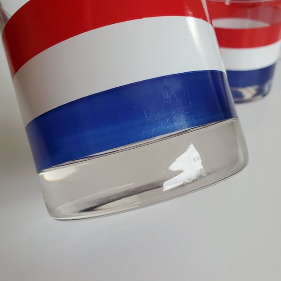 Vintage Low Ball Rocks Drinking Glasses Red White & Blue Striped 5pcs Barware - Picture 6 of 7